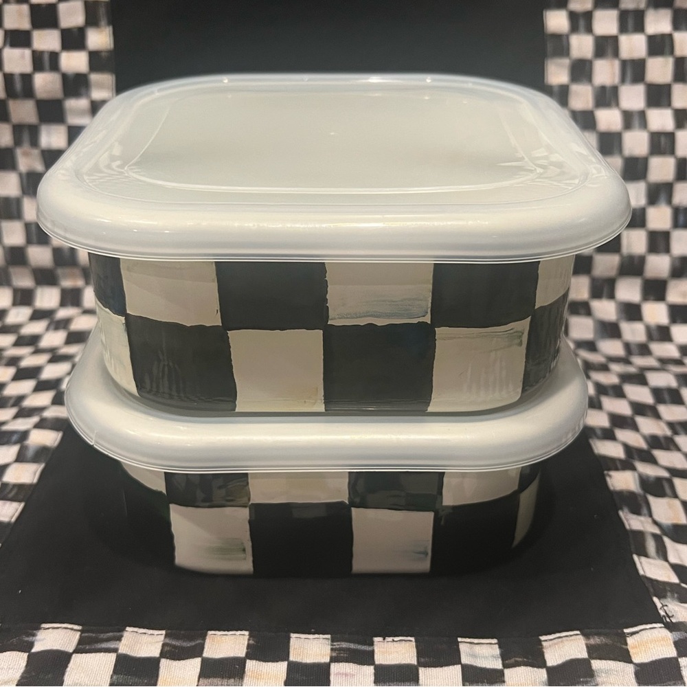 MACKENZIE-CHILDS Courtly Check Enamel Storage containers. Set of 2.
